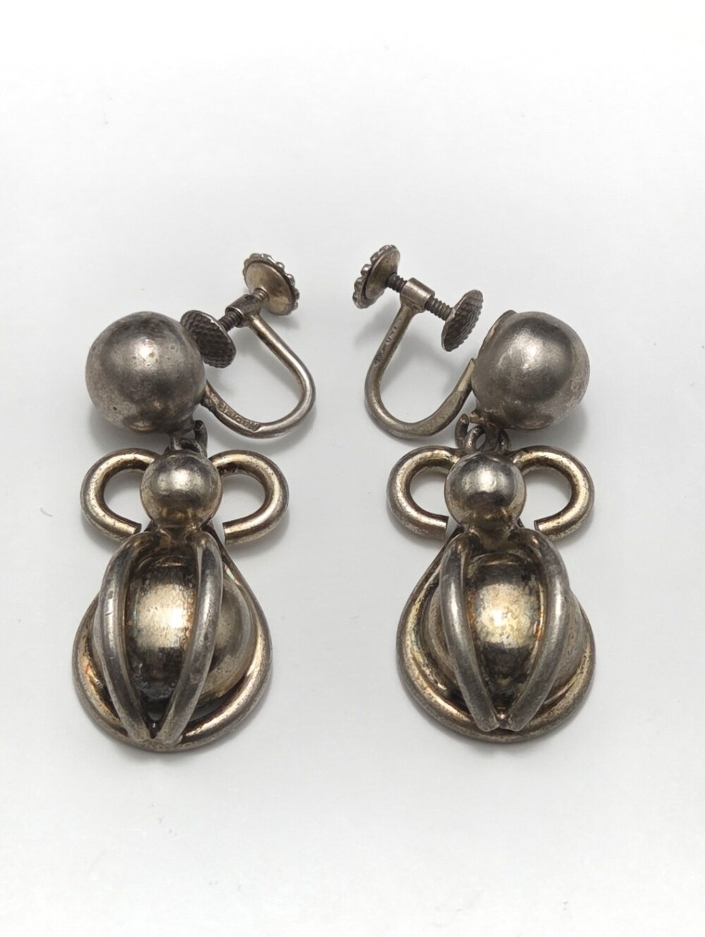 1940s Retro Napier Sterling Silver Screwback Chunky Dangle Earrings